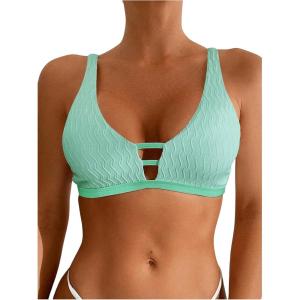 image:imageMakeMeChic Womens Textured Bikini Top Cut Out Summer Bathing Suit Swim TopsMint Green