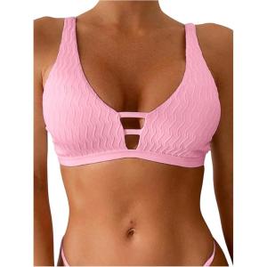 image:imageMakeMeChic Womens Textured Bikini Top Cut Out Summer Bathing Suit Swim TopsPink