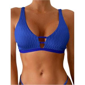 image:imageMakeMeChic Womens Textured Bikini Top Cut Out Summer Bathing Suit Swim TopsRoyal Blue