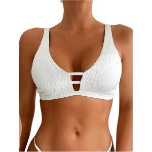 image:imageMakeMeChic Womens Textured Bikini Top Cut Out Summer Bathing Suit Swim TopsWhite