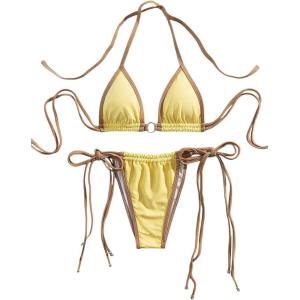 image:imageMakeMeChic Womens Two Piece Bikini Set Halter Triangle Ring Tie Side Swimsuit Beachwear Bathing SuitsYellow