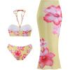 image:imageMakeMeChic Womens 3 Piece Summer Bathing Suit Metallic 3D Floral Halter Tie Back Bikini Set with Beach SkirtsMulticolor