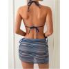 image:imageMakeMeChic Womens Boho Bikini Sets Striped Halter 3 Piece Swimsuit with Beach Cover Up SkirtMulticolor