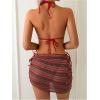 image:imageMakeMeChic Womens Boho Bikini Sets Striped Halter 3 Piece Swimsuit with Beach Cover Up SkirtMulticolor a