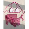 image:imageMakeMeChic Womens Boho Bikini Sets Striped Halter 3 Piece Swimsuit with Beach Cover Up SkirtRed
