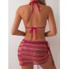 image:imageMakeMeChic Womens Boho Bikini Sets Striped Halter 3 Piece Swimsuit with Beach Cover Up SkirtRed