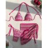 image:imageMakeMeChic Womens Boho Bikini Sets Striped Halter 3 Piece Swimsuit with Beach Cover Up SkirtRed