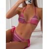 image:imageMakeMeChic Womens Boho Bikini Sets Striped Halter 3 Piece Swimsuit with Beach Cover Up SkirtRed