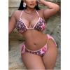 image:imageMakeMeChic Womens Plus Size 2 Piece Summer Swimsuit Cheetah Print Tie Backless Halter Cheeky Beach OutfitsMulticolor