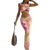 image:imageMakeMeChic Womens 3 Piece Summer Bathing Suit Metallic 3D Floral Halter Tie Back Bikini Set with Beach SkirtsMulticolor