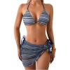 image:imageMakeMeChic Womens Boho Bikini Sets Striped Halter 3 Piece Swimsuit with Beach Cover Up SkirtMulticolor
