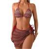 image:imageMakeMeChic Womens Boho Bikini Sets Striped Halter 3 Piece Swimsuit with Beach Cover Up SkirtMulticolor a