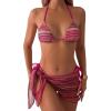 image:imageMakeMeChic Womens Boho Bikini Sets Striped Halter 3 Piece Swimsuit with Beach Cover Up SkirtRed