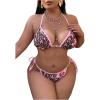 image:imageMakeMeChic Womens Plus Size 2 Piece Summer Swimsuit Cheetah Print Tie Backless Halter Cheeky Beach OutfitsMulticolor