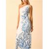 image:imageMakeMeChic Womens Floral Boho One Shoulder Dress Sleeveless Bodycon Beach Vacation Maxi DressesBlue and White