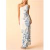 image:imageMakeMeChic Womens Floral Boho One Shoulder Dress Sleeveless Bodycon Beach Vacation Maxi DressesBlue and White