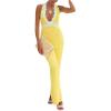 image:imageMakeMeChic Womens Boho Kint Deep V Neck Maxi Dress Sleeveless Tie Back Long DressesYellow