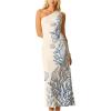 image:imageMakeMeChic Womens Floral Boho One Shoulder Dress Sleeveless Bodycon Beach Vacation Maxi DressesBlue and White