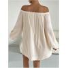 image:imageMAKEMECHIC Womens Off The Shoulder Summer Dress Lantern Sleeve Tunic Casual Business Mini DressApricot