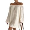 image:imageMAKEMECHIC Womens Off The Shoulder Summer Dress Lantern Sleeve Tunic Casual Business Mini DressApricot