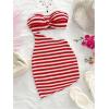 image:imageMakeMeChic Womens Beach Striped Strapless Tube Dress Twist Front Cut Out Knit Bodycon Y2k Mini Dresses