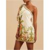 image:imageMakeMeChic Womens Boho Mini Dress Floral Ponchos Dolman Sleeve Dress One Shoulder Asymmetrical Loose Fit Flowy DressMulticolor