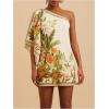 image:imageMakeMeChic Womens Boho Mini Dress Floral Ponchos Dolman Sleeve Dress One Shoulder Asymmetrical Loose Fit Flowy DressMulticolor