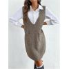 image:imageMakeMeChic Womens Casual Sweater Dress V Neck Sleeveless Knit Short Sweater Dresses with PocketA Mocha Brown