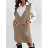 image:imageMakeMeChic Womens Casual Sweater Dress V Neck Sleeveless Knit Short Sweater Dresses with PocketKhaki