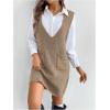 image:imageMakeMeChic Womens Casual Sweater Dress V Neck Sleeveless Knit Short Sweater Dresses with PocketKhaki