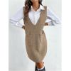 image:imageMakeMeChic Womens Casual Sweater Dress V Neck Sleeveless Knit Short Sweater Dresses with PocketKhaki