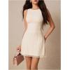 image:imageMakeMeChic Womens Floral Lace Dress Crew Neck Backless Tank Sleeveless Mini DressesApricot