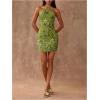 image:imageMakeMeChic Womens Floral Sequin Halter Mini Dress Tie Open Back Sleeveless Bodycon DressesGreen