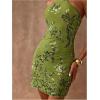 image:imageMakeMeChic Womens Floral Sequin Halter Mini Dress Tie Open Back Sleeveless Bodycon DressesGreen