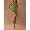 image:imageMakeMeChic Womens Floral Sequin Halter Mini Dress Tie Open Back Sleeveless Bodycon DressesGreen
