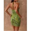 image:imageMakeMeChic Womens Floral Sequin Halter Mini Dress Tie Open Back Sleeveless Bodycon DressesGreen