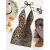 image:imageMakeMeChic Womens Glitter Sequin Halter Mini Dress Cheetah Print Tie Open Back Starfish Bodycon Party DressesBrown