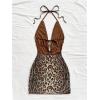 image:imageMakeMeChic Womens Glitter Sequin Halter Mini Dress Cheetah Print Tie Open Back Starfish Bodycon Party DressesBrown