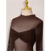 image:imageMakeMeChic Womens Mesh Sheer Cocktail Dress Y2K Long Sleeve Mock Neck Bodycon Club Mini Dresses Concert OutfitsBrown