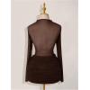 image:imageMakeMeChic Womens Mesh Sheer Cocktail Dress Y2K Long Sleeve Mock Neck Bodycon Club Mini Dresses Concert OutfitsBrown