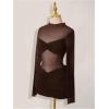 image:imageMakeMeChic Womens Mesh Sheer Cocktail Dress Y2K Long Sleeve Mock Neck Bodycon Club Mini Dresses Concert OutfitsBrown