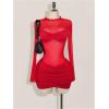 image:imageMakeMeChic Womens Mesh Sheer Cocktail Dress Y2K Long Sleeve Mock Neck Bodycon Club Mini Dresses Concert OutfitsRed