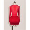 image:imageMakeMeChic Womens Mesh Sheer Cocktail Dress Y2K Long Sleeve Mock Neck Bodycon Club Mini Dresses Concert OutfitsRed