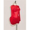 image:imageMakeMeChic Womens Mesh Sheer Cocktail Dress Y2K Long Sleeve Mock Neck Bodycon Club Mini Dresses Concert OutfitsRed