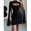 image:imageMakeMeChic Womens Mock Neck Sparkly Mini Dress Cloak Sleeve Cocktail Bodycon Short DressesBlack