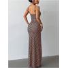 image:imageMakeMeChic Womens Polka Dots Cami Dress Metal Sleeveless Bodycon Summer Party Maxi DressesBrown