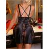 image:imageMakeMeChic Womens Satin Floral Lace Cami Nightgown V Neck Spaghetti Strap Sleep DressBlack