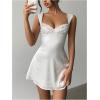 image:imageMakeMeChic Womens Satin Lace Mini Dress Silk Sleeveless Party Cocktail DressesWhite