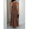 image:imageMakeMeChic Womens Square Neck Tank Dress Tie Knot A Line Swing Summer Maxi DressesCoffee