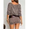 image:imageMakeMeChic Womens Winter Mini Sweater Dress Long Sleeve Boat Neck Knit Bodycon DressesCoffee Brown